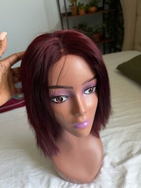 Burgundy Straight Bob Wig with Natural Part - Women